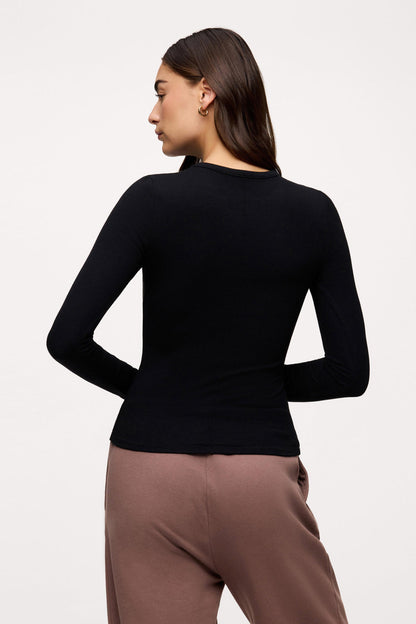 Slinky Rib Long Sleeve Shirt | Black