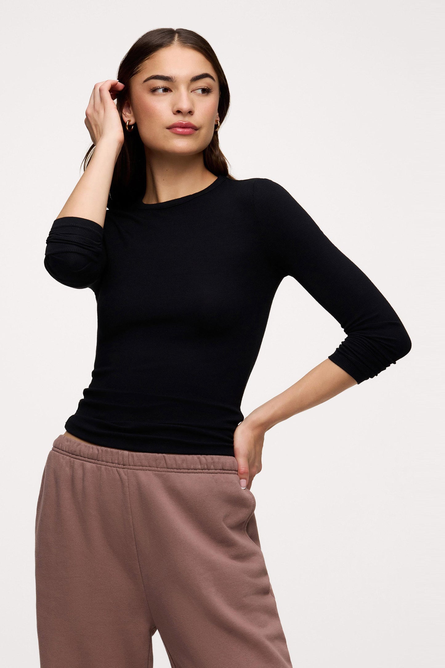 Slinky Rib Long Sleeve Shirt | Black