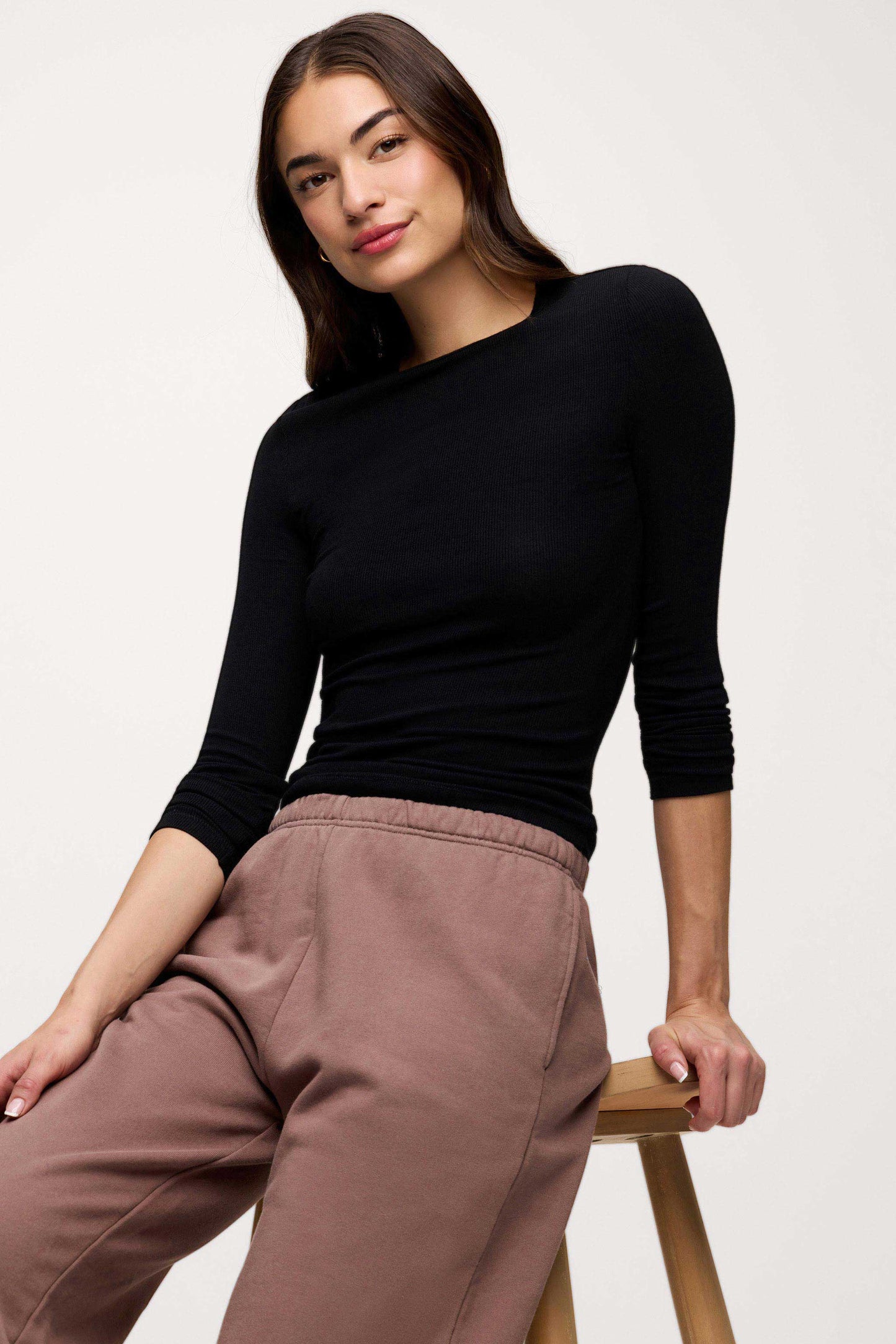 Slinky Rib Long Sleeve Shirt | Black