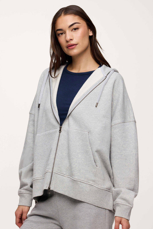 Core Fleece Two Way Zip Hoodie | Heather Grey