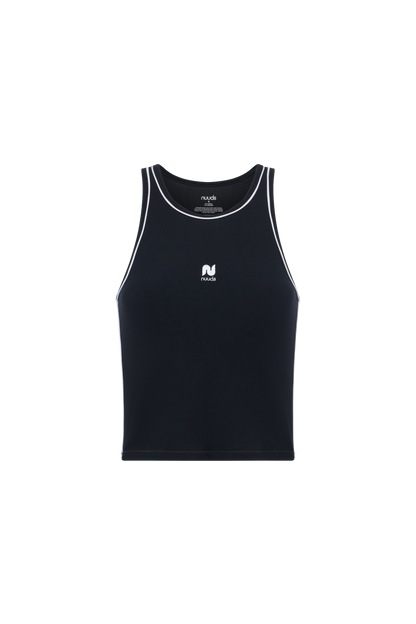 Sporty Rib Piped Racer Tank | Black