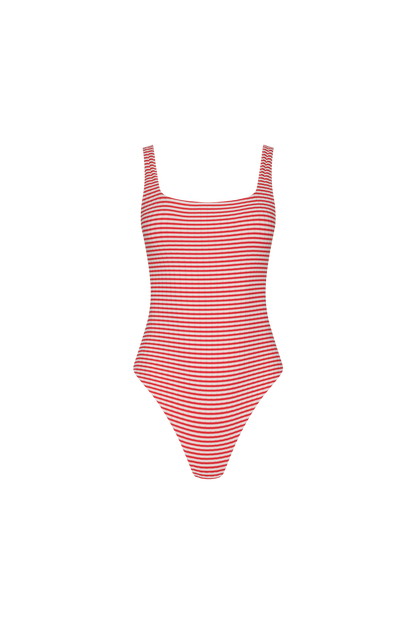 Square Neck One Piece | Cayenne Stripe