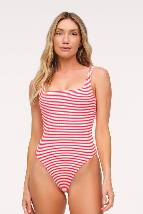 Square Neck One Piece | Cayenne Stripe